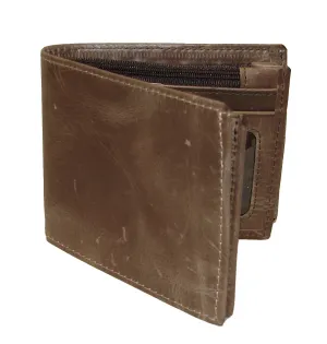 3-D Distressed Brown Bifold Wallet with Zippered Currency Pocket