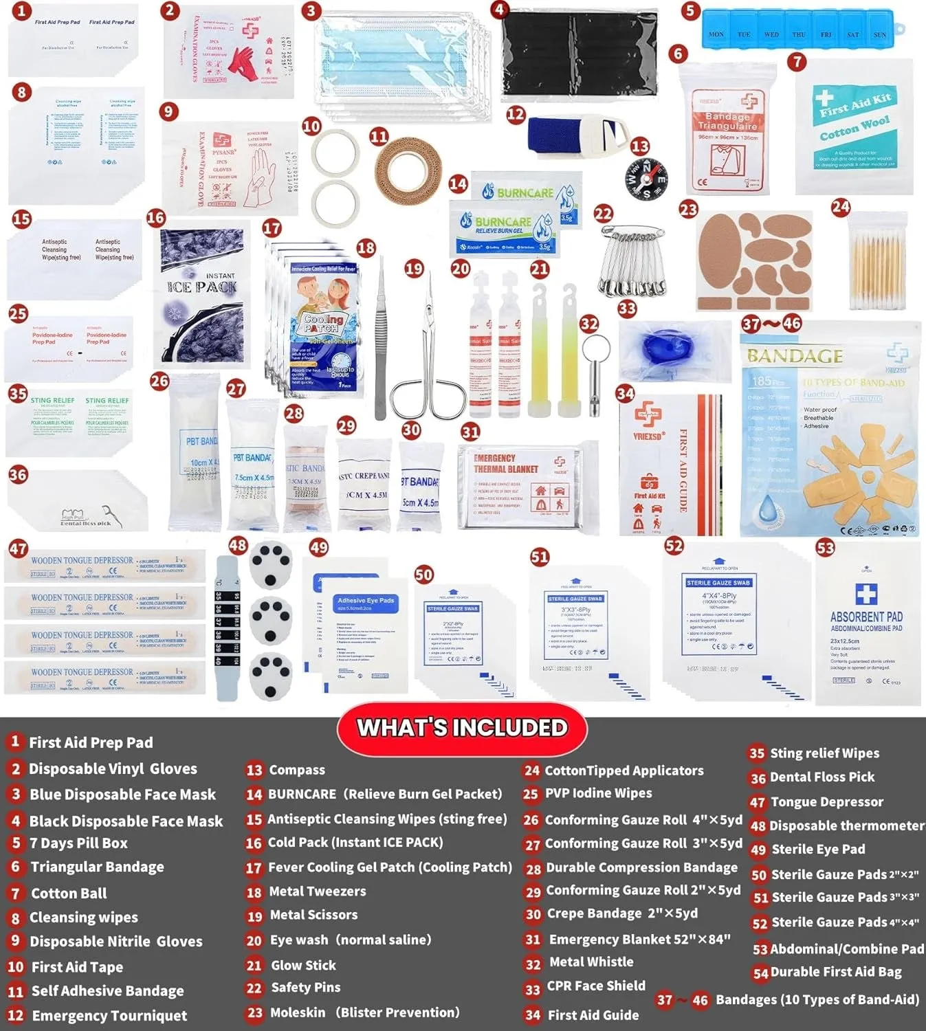 400 Piece Survival First Aid Kit, Premium Emergency Kits,  Medical First Aid Bag - Red
