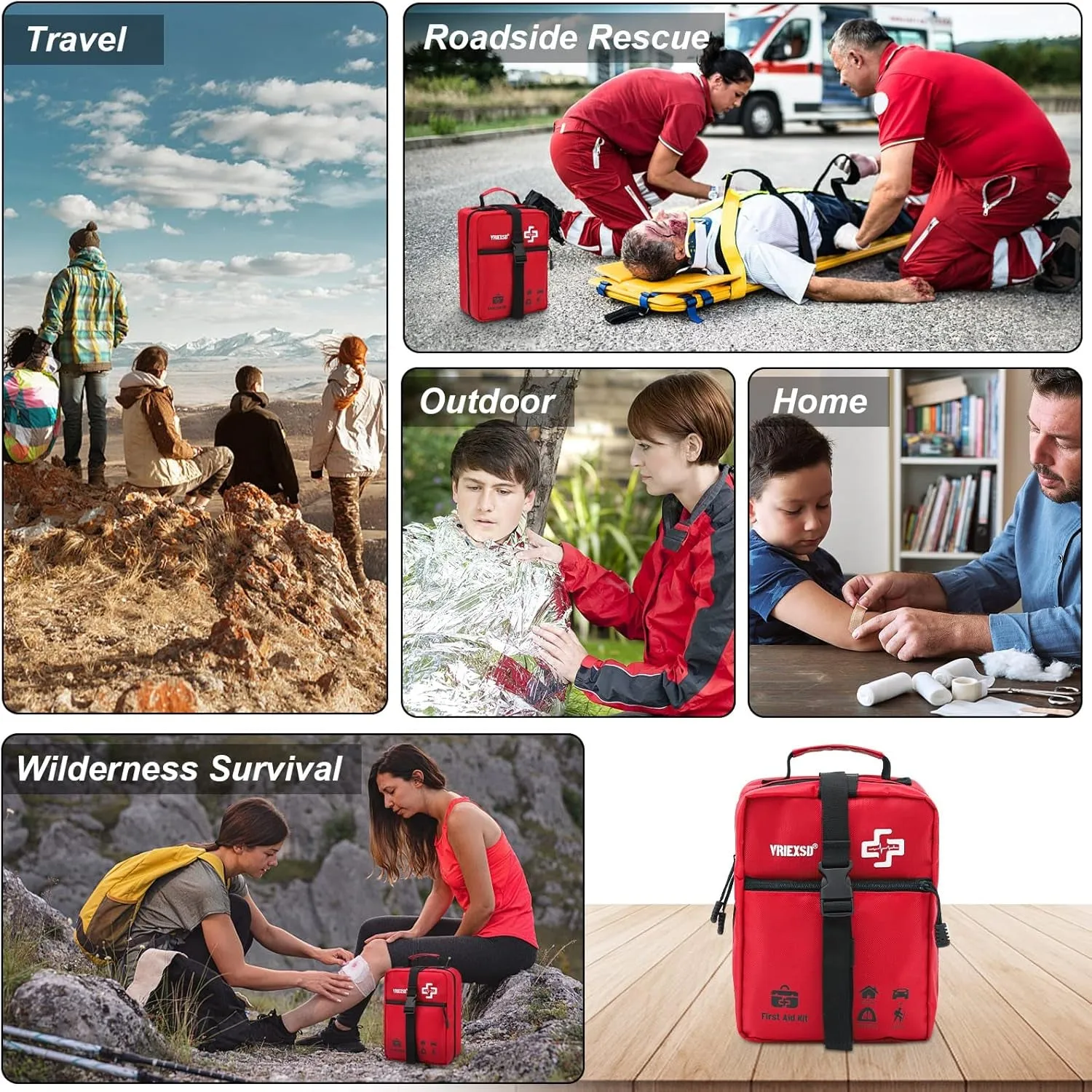 400 Piece Survival First Aid Kit, Premium Emergency Kits,  Medical First Aid Bag - Red