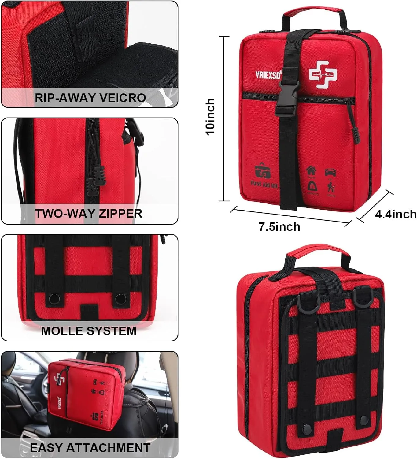 400 Piece Survival First Aid Kit, Premium Emergency Kits,  Medical First Aid Bag - Red