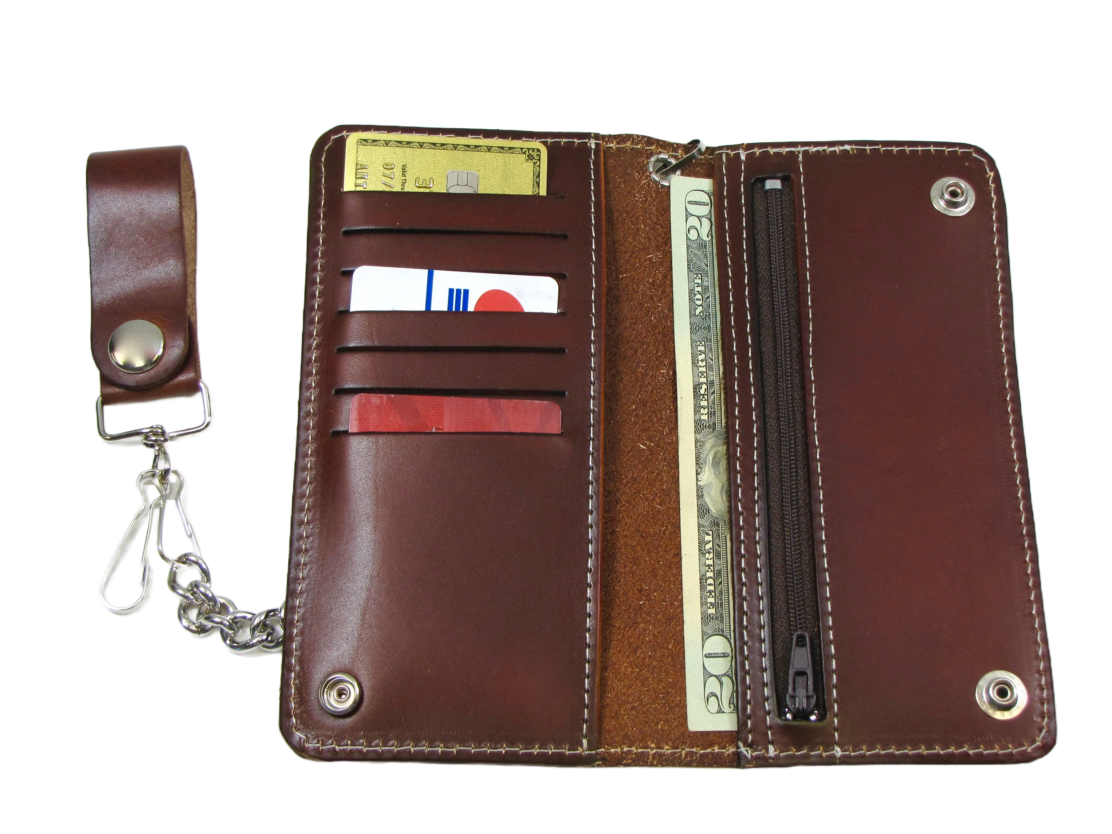 AB341-25 Antique Finish Long Bi-Fold Chain Wallet- KOT