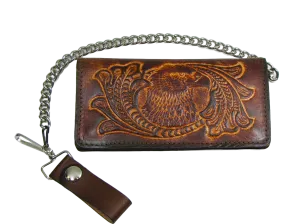 AB341-32 Antique Finish Long Bi-Fold Chain Wallet- Eagle Head w/Scroll