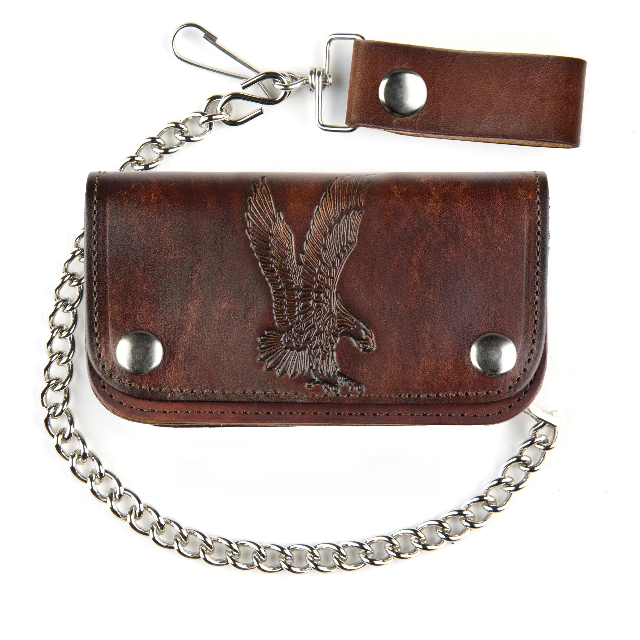 AB412-42  6" Antique Finish Biker Wallet- Flying Eagle