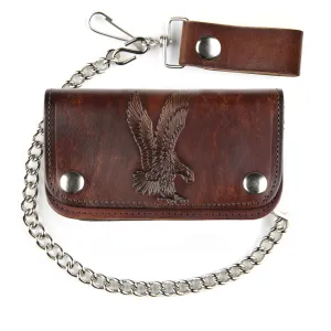 AB412-42  6" Antique Finish Biker Wallet- Flying Eagle