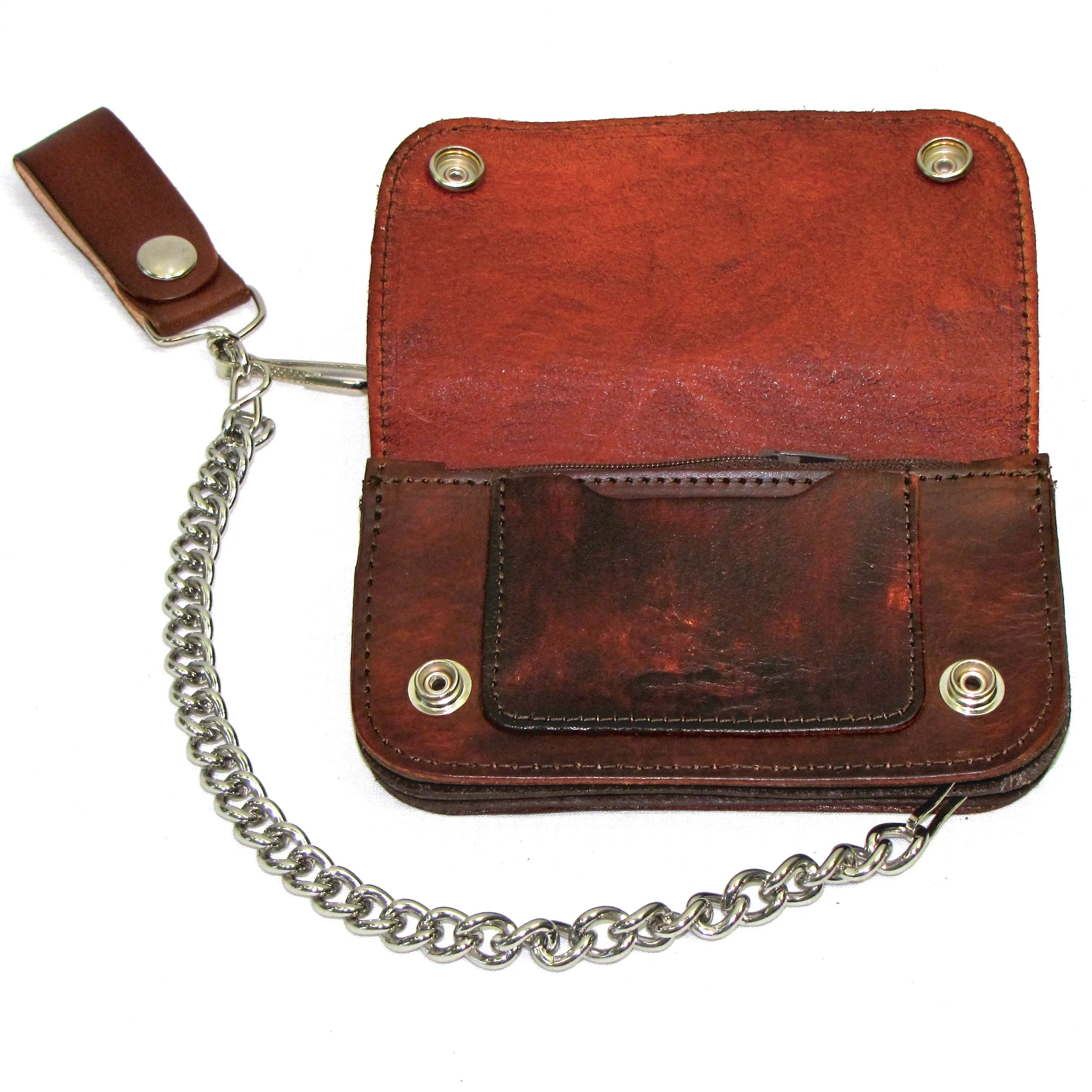 AB412-65  6" Antique Finish Biker Wallet- Longhorn
