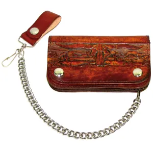 AB412-65  6" Antique Finish Biker Wallet- Longhorn