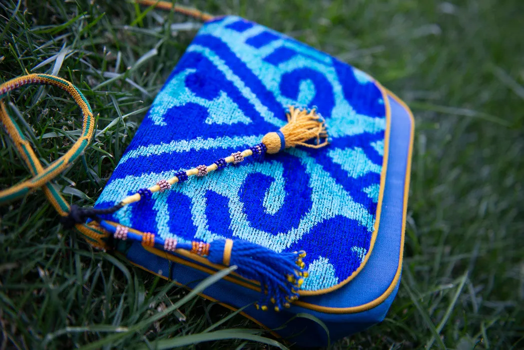 Aqua Silk Ikat Shoulder Bag