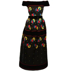 ARNOLD SCAASI Black Velvet Embroidered Gown with Belt