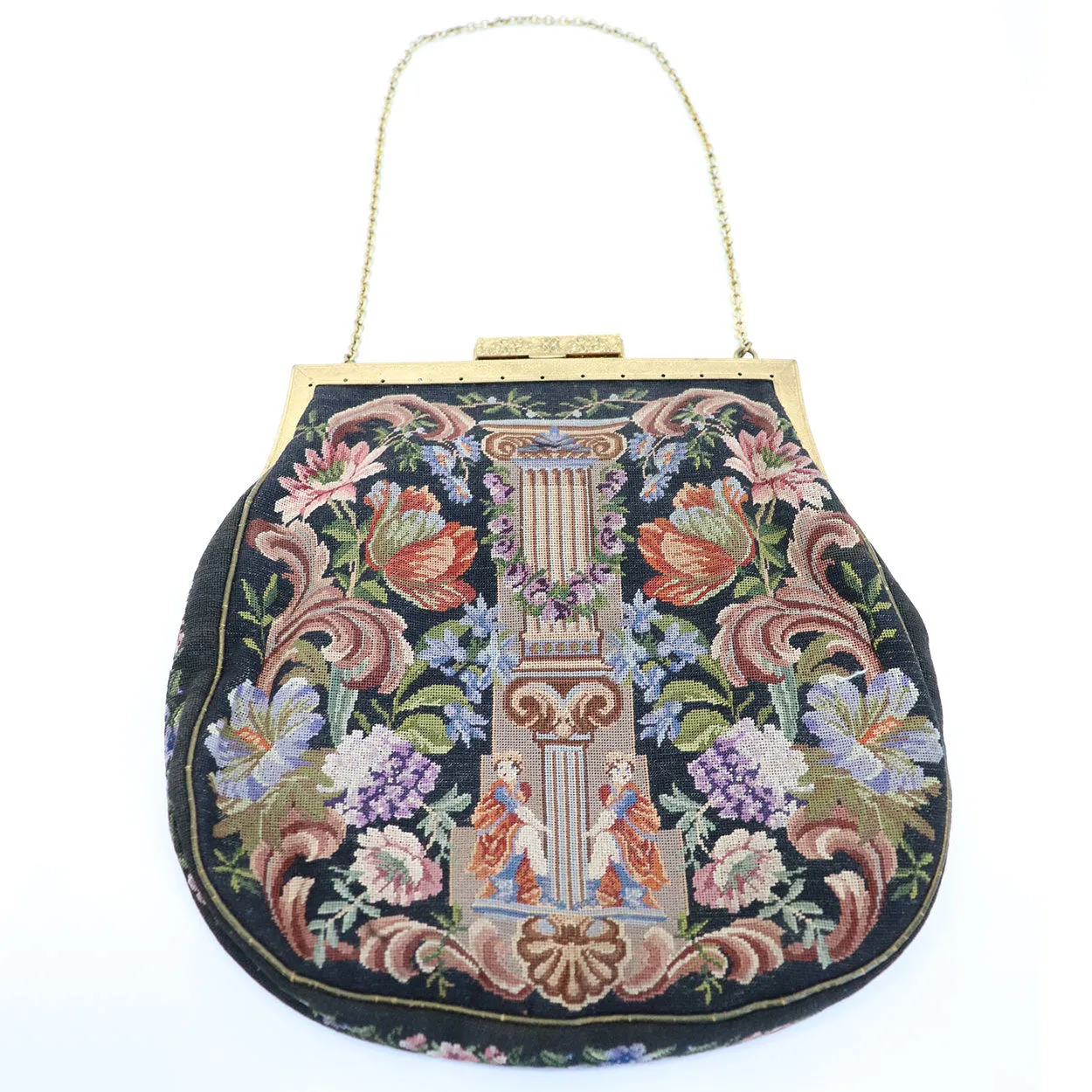 Austrian Micro Petit-Point Needlepoint, Hematite and Enamel Chain Link Purse