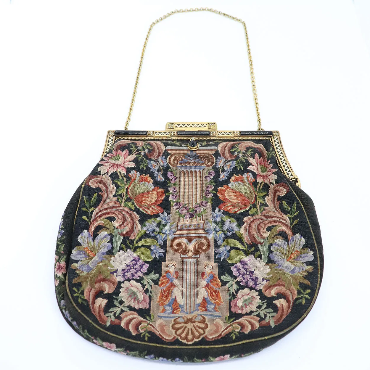 Austrian Micro Petit-Point Needlepoint, Hematite and Enamel Chain Link Purse