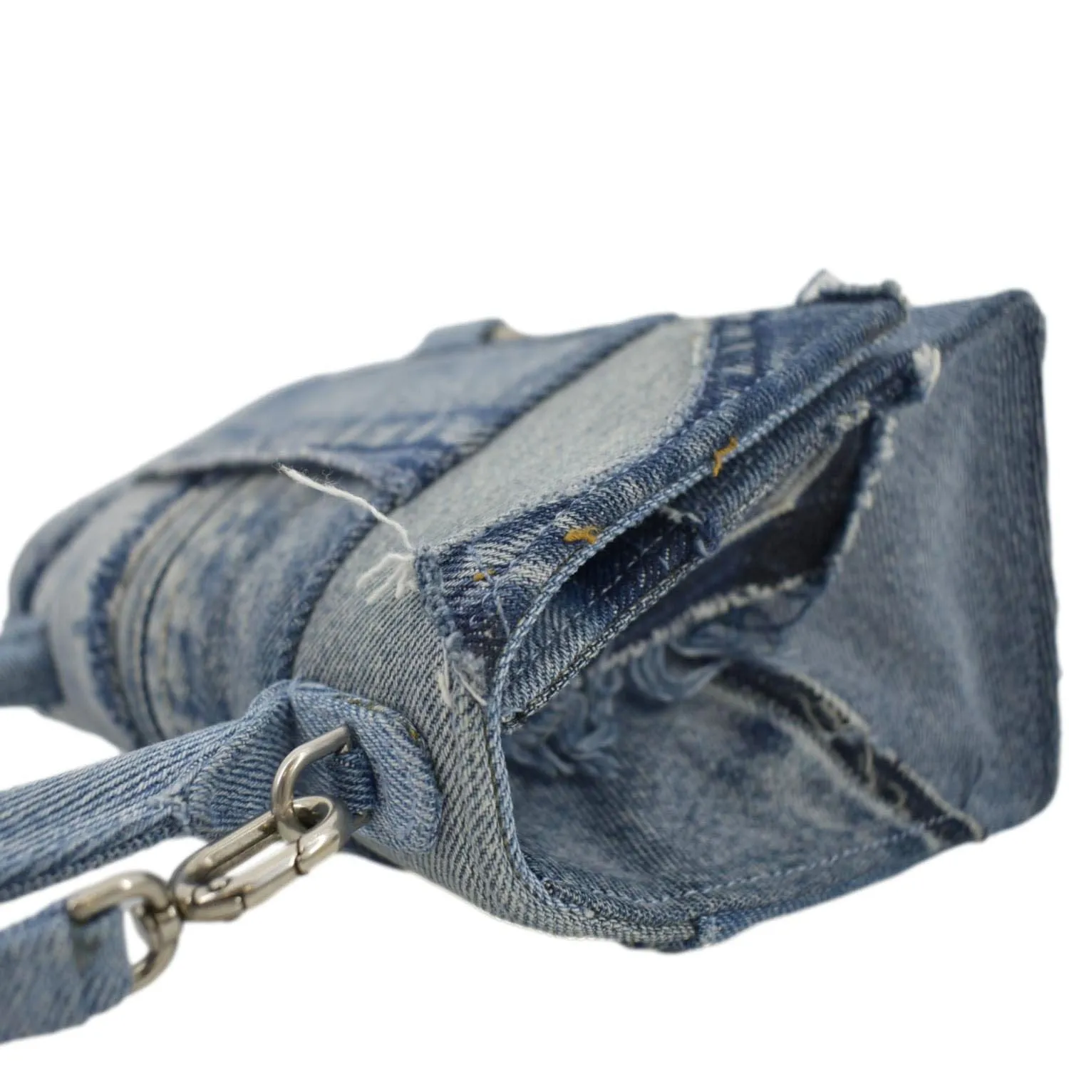 BALENCIAGA Small Hourglass Denim Top Handle Shoulder Bag Blue