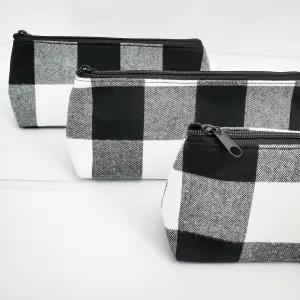 Black and White Buffalo Check Grab N Go Pouch Makeup Bag Travel Accessory