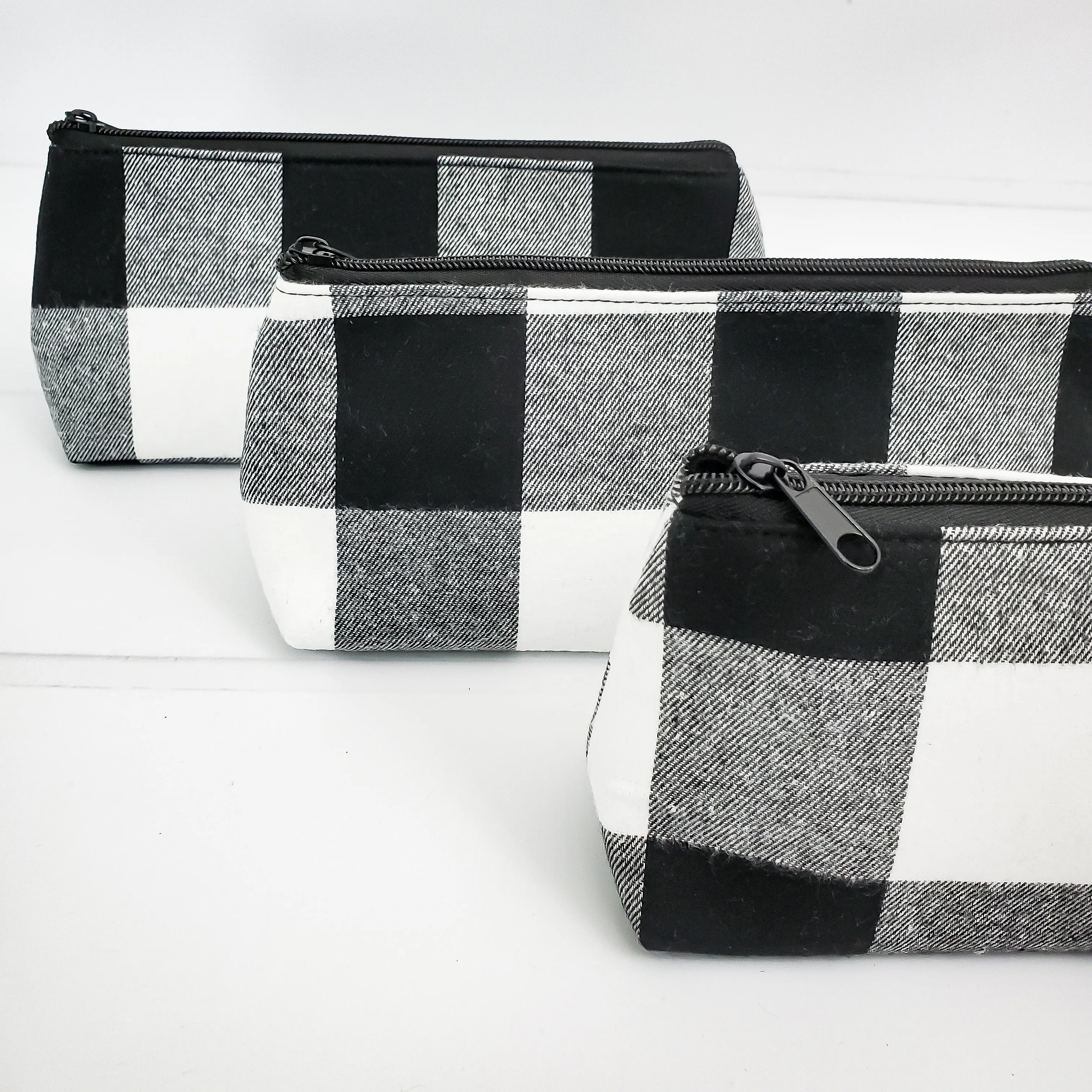 Black and White Buffalo Check Grab N Go Pouch Makeup Bag Travel Accessory
