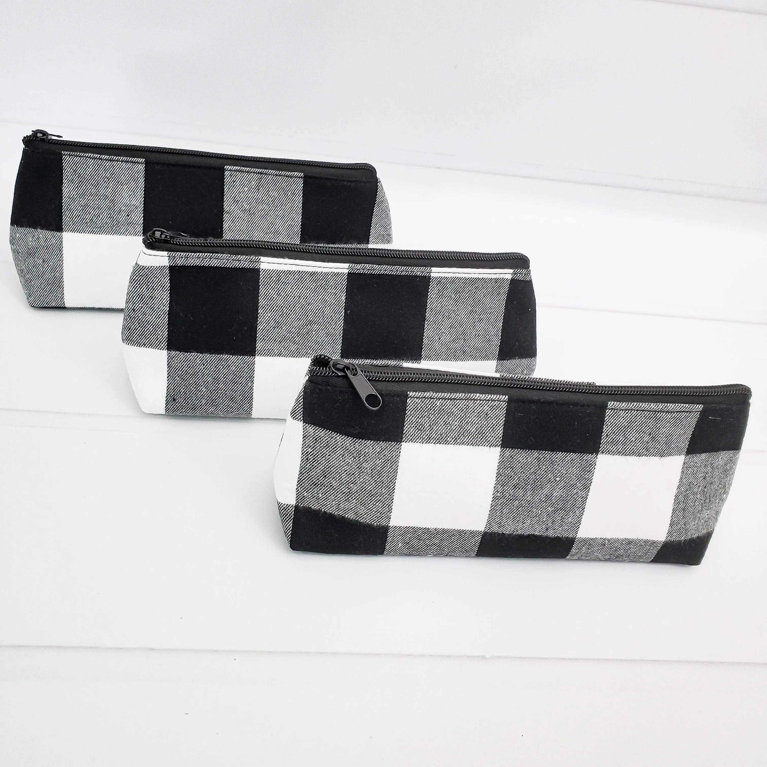 Black and White Buffalo Check Grab N Go Pouch Makeup Bag Travel Accessory