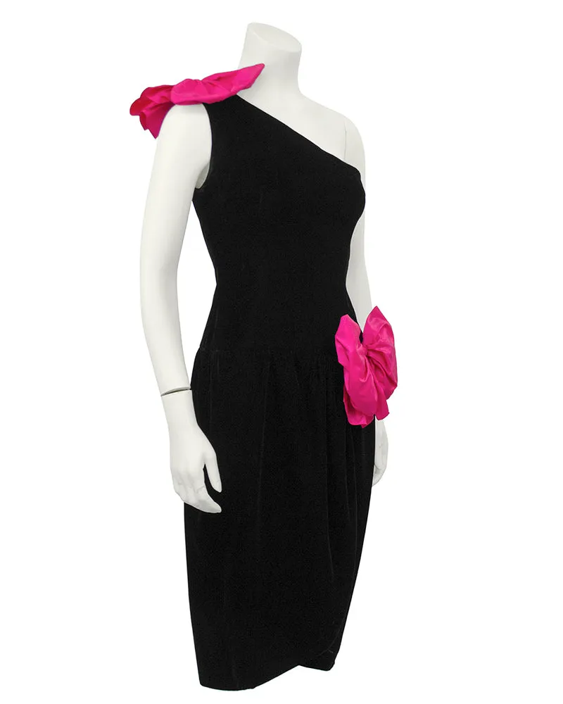 Black Velvet One Shoulder Cocktail Dress With Bows