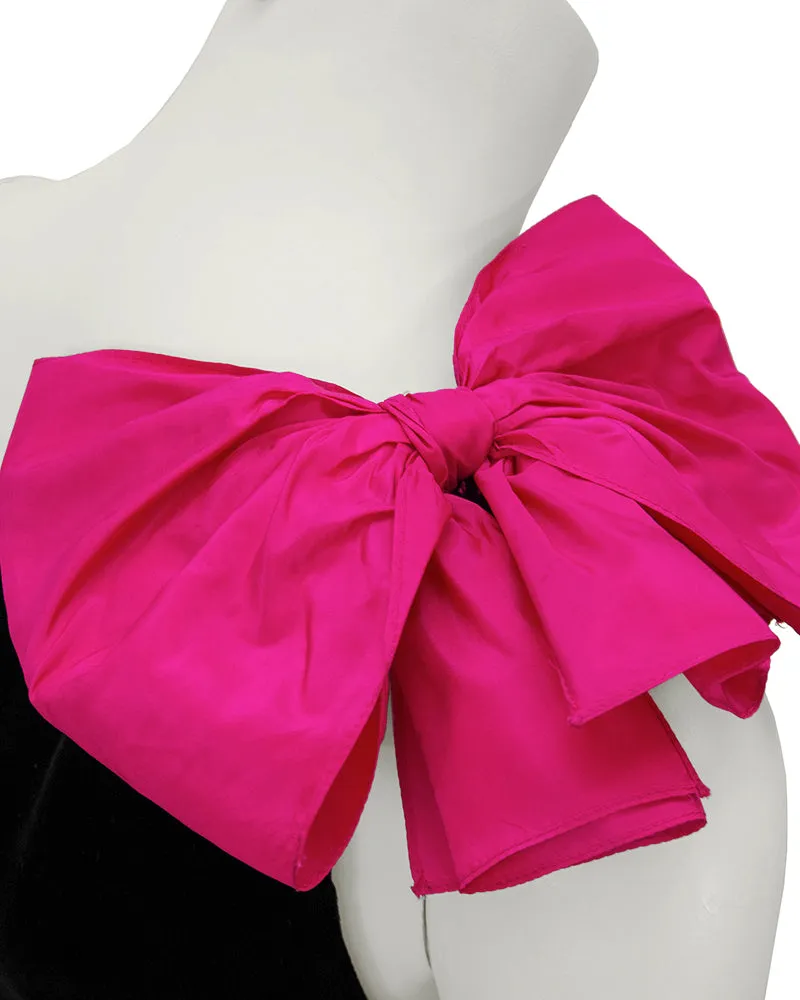 Black Velvet One Shoulder Cocktail Dress With Bows
