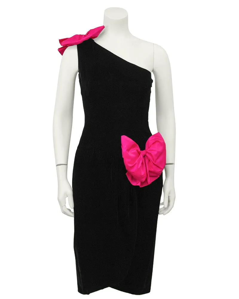 Black Velvet One Shoulder Cocktail Dress With Bows