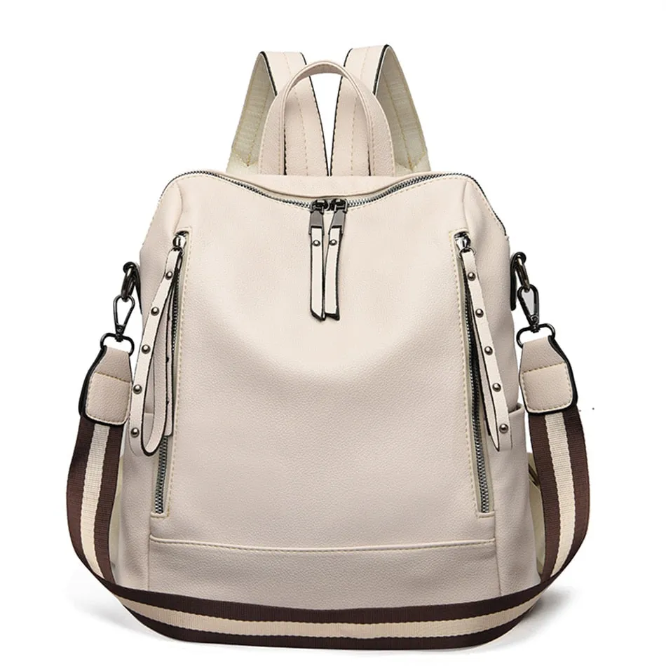 Brand Luxury Backpacks Soft Leather Waterproof Bagpack Preppy Style Young Student Bags Multifunction Mochilas Feminina Sac A Dos