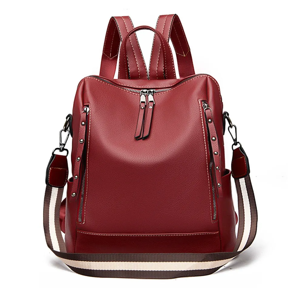 Brand Luxury Backpacks Soft Leather Waterproof Bagpack Preppy Style Young Student Bags Multifunction Mochilas Feminina Sac A Dos
