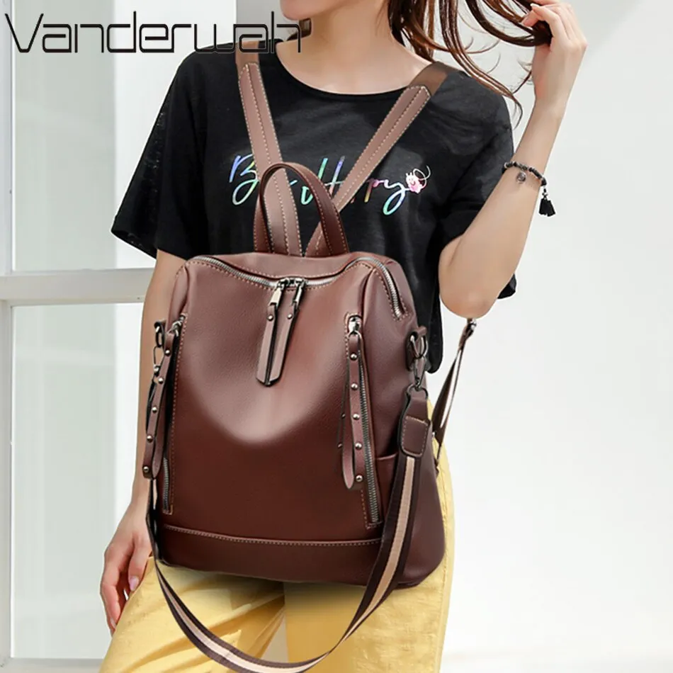 Brand Luxury Backpacks Soft Leather Waterproof Bagpack Preppy Style Young Student Bags Multifunction Mochilas Feminina Sac A Dos
