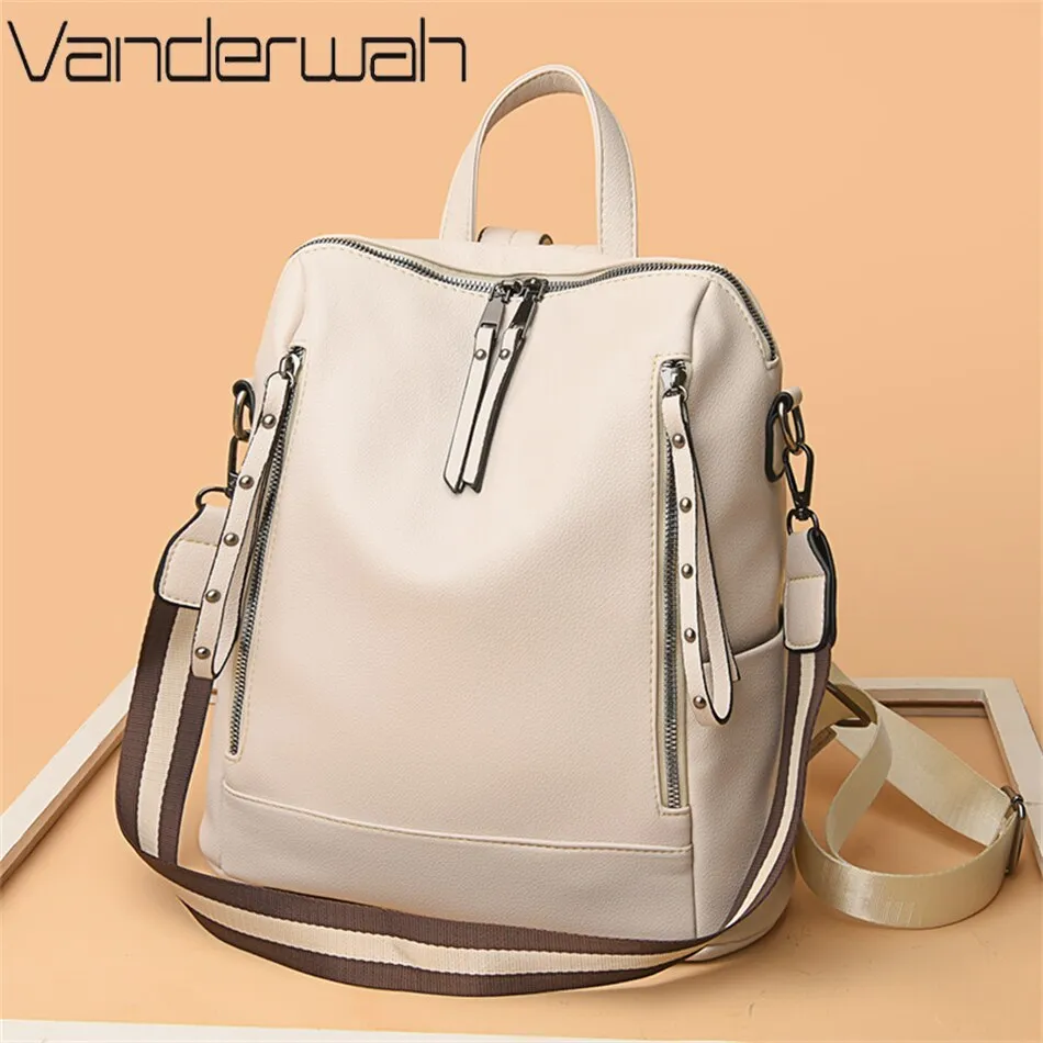 Brand Luxury Backpacks Soft Leather Waterproof Bagpack Preppy Style Young Student Bags Multifunction Mochilas Feminina Sac A Dos