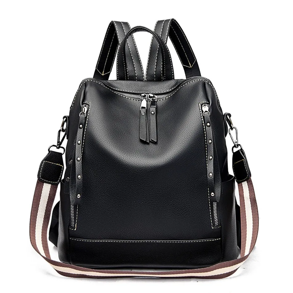 Brand Luxury Backpacks Soft Leather Waterproof Bagpack Preppy Style Young Student Bags Multifunction Mochilas Feminina Sac A Dos