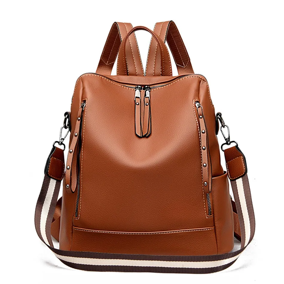 Brand Luxury Backpacks Soft Leather Waterproof Bagpack Preppy Style Young Student Bags Multifunction Mochilas Feminina Sac A Dos