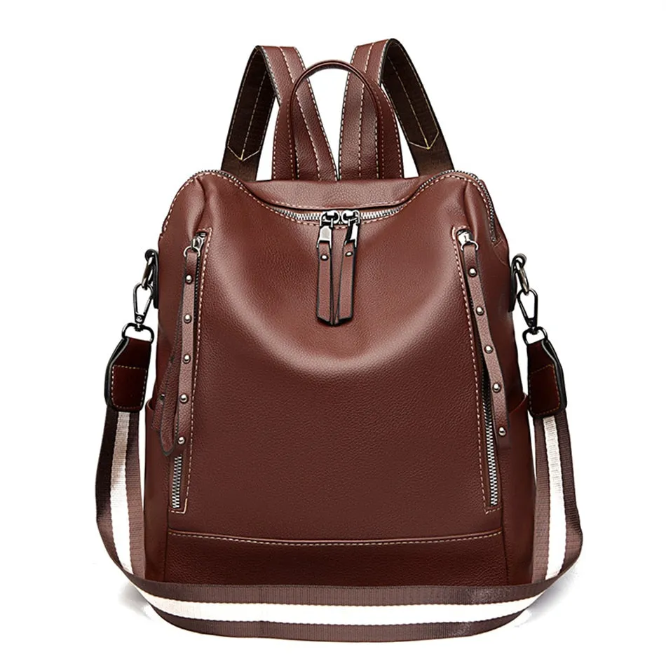 Brand Luxury Backpacks Soft Leather Waterproof Bagpack Preppy Style Young Student Bags Multifunction Mochilas Feminina Sac A Dos