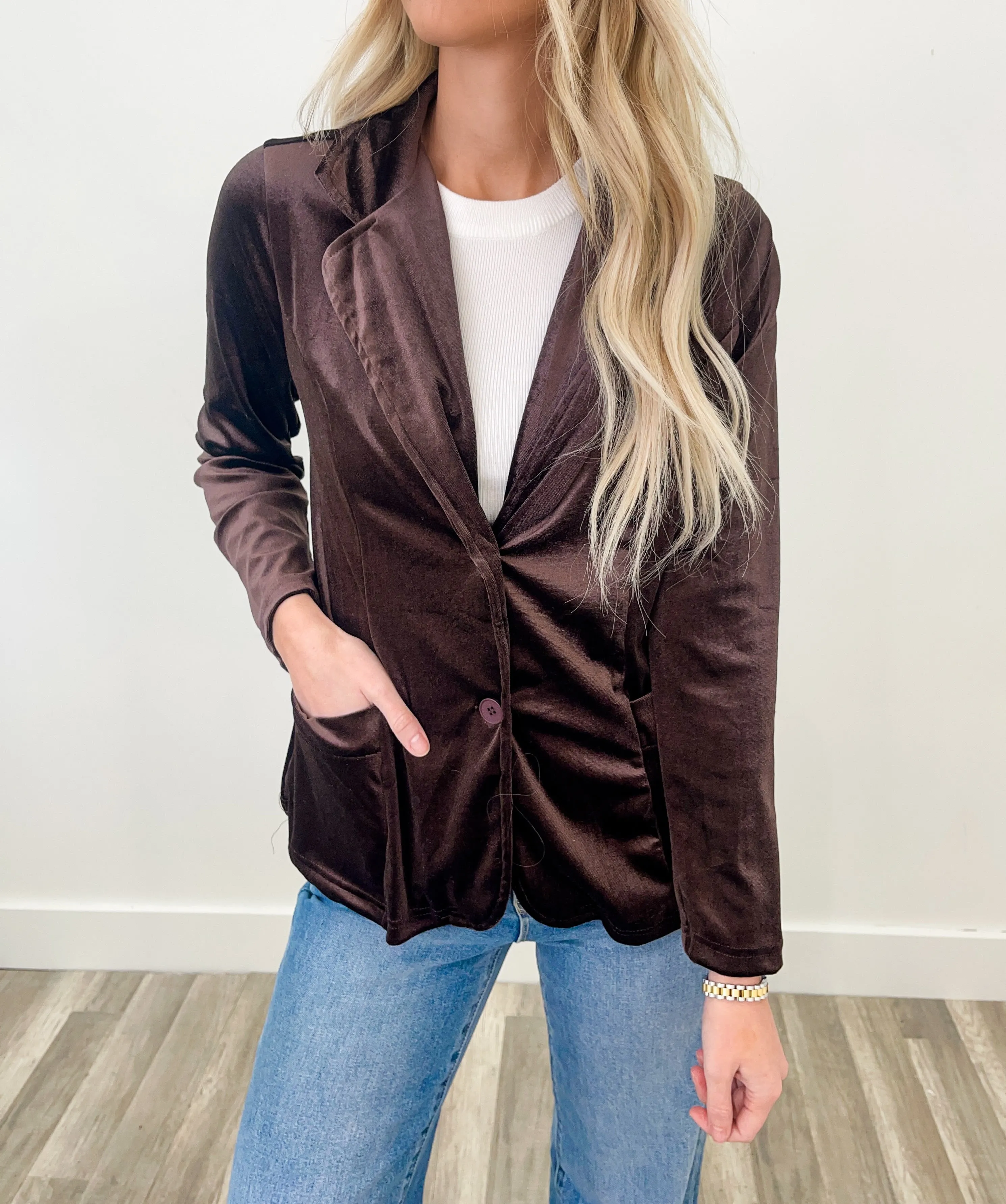 Brown Velvet Blazer Shirt