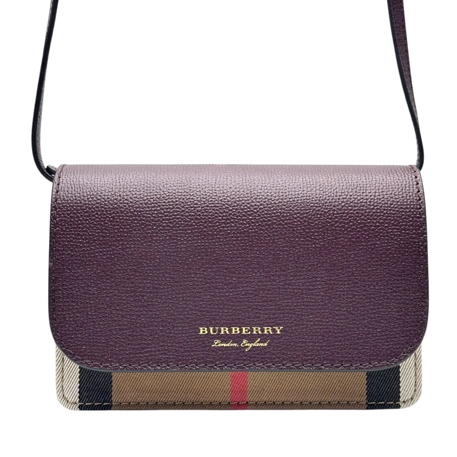 BURBERRY Leather & House Check Canvas Hampshire Crossbody Bag - Burgundy