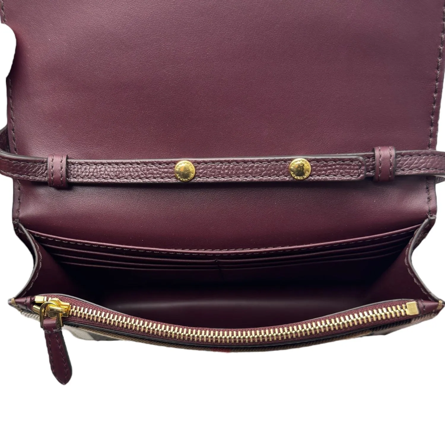 BURBERRY Leather & House Check Canvas Hampshire Crossbody Bag - Burgundy