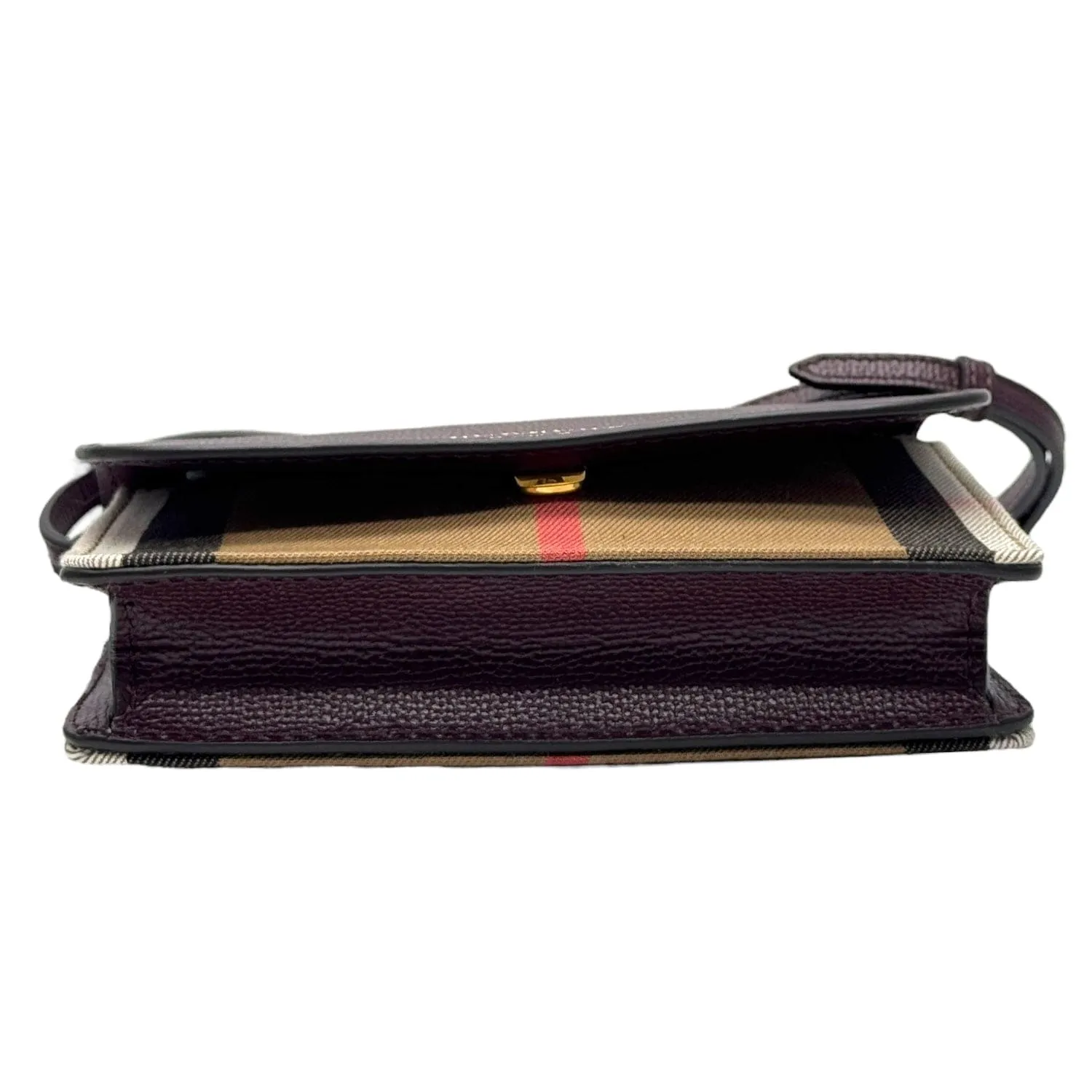 BURBERRY Leather & House Check Canvas Hampshire Crossbody Bag - Burgundy