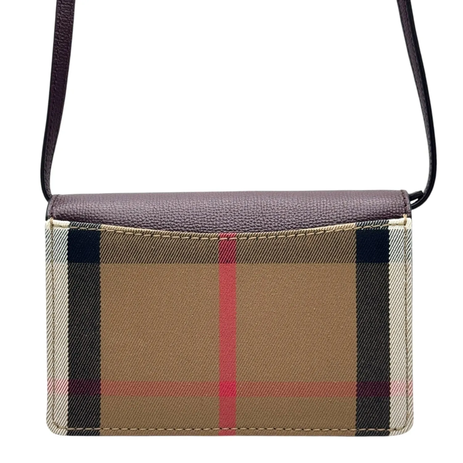 BURBERRY Leather & House Check Canvas Hampshire Crossbody Bag - Burgundy
