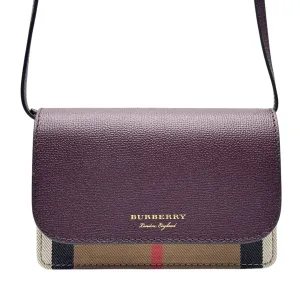 BURBERRY Leather & House Check Canvas Hampshire Crossbody Bag - Burgundy