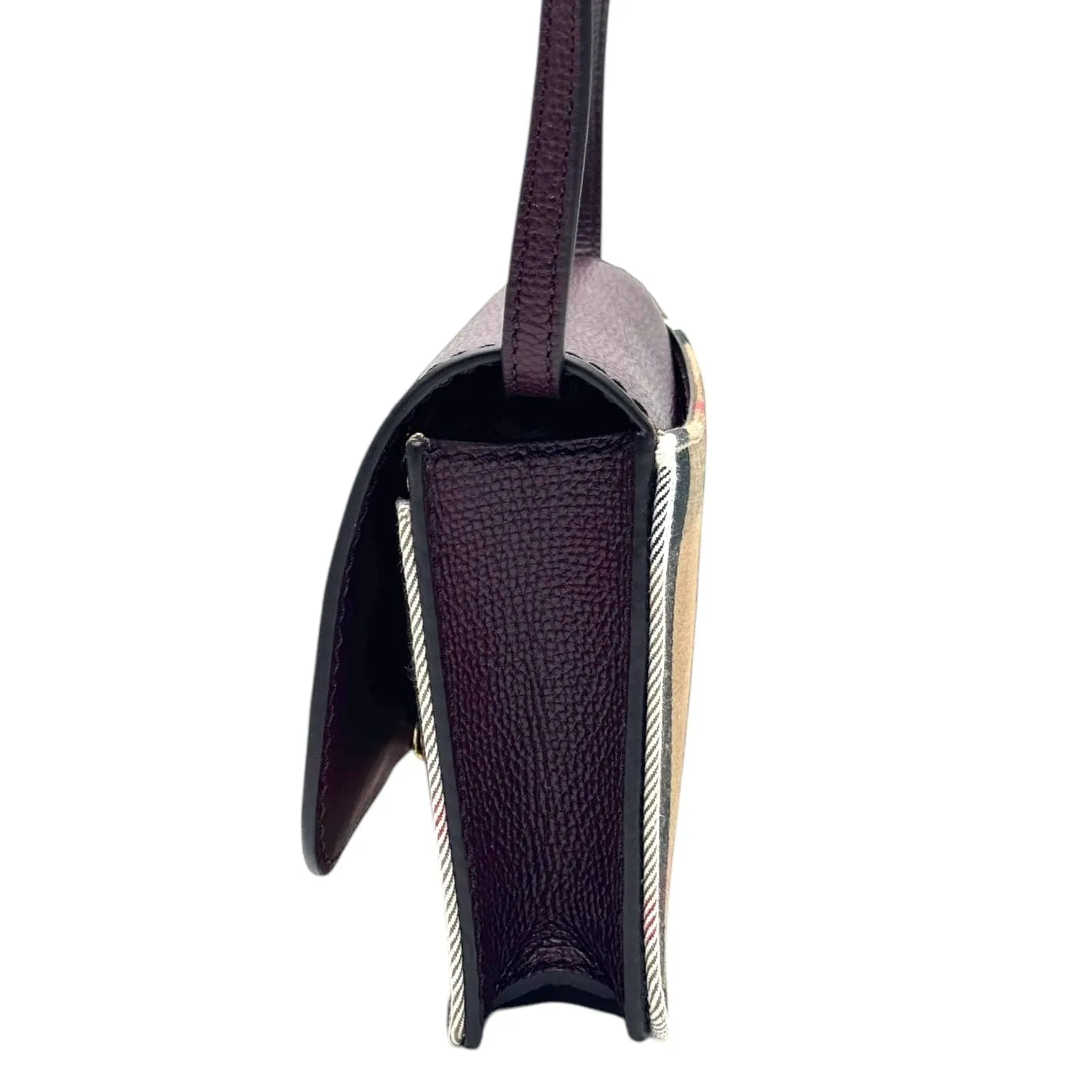 BURBERRY Leather & House Check Canvas Hampshire Crossbody Bag - Burgundy