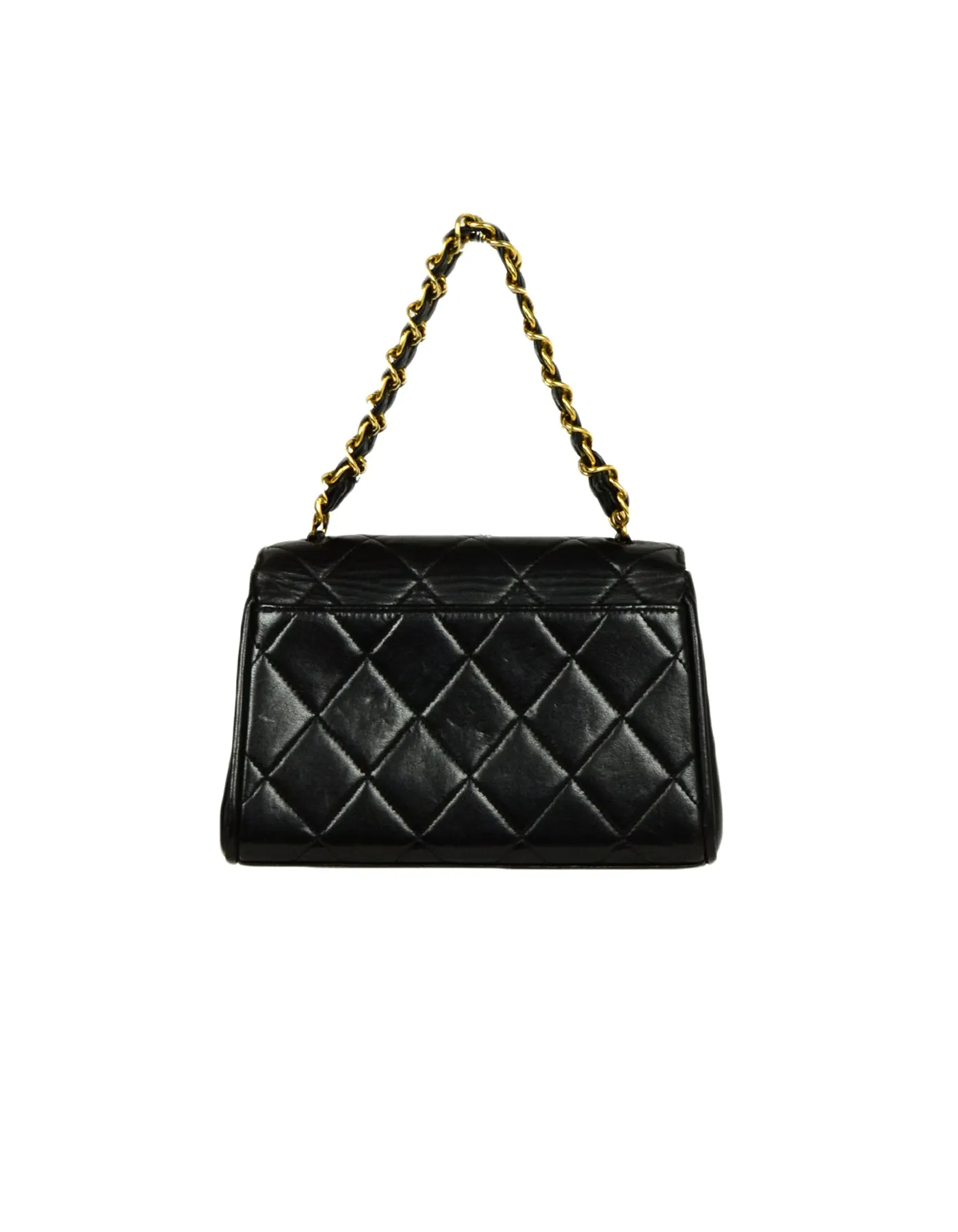 Chanel 1990s Vintage Black Quilted Mini Flap Top Handle Bag