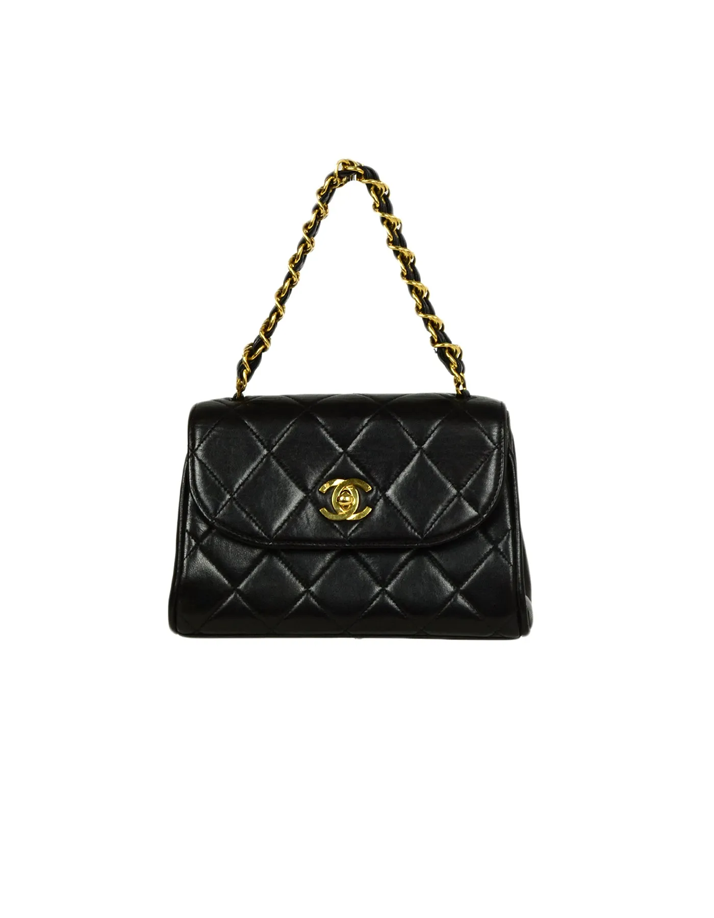 Chanel 1990s Vintage Black Quilted Mini Flap Top Handle Bag