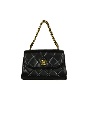 Chanel 1990s Vintage Black Quilted Mini Flap Top Handle Bag