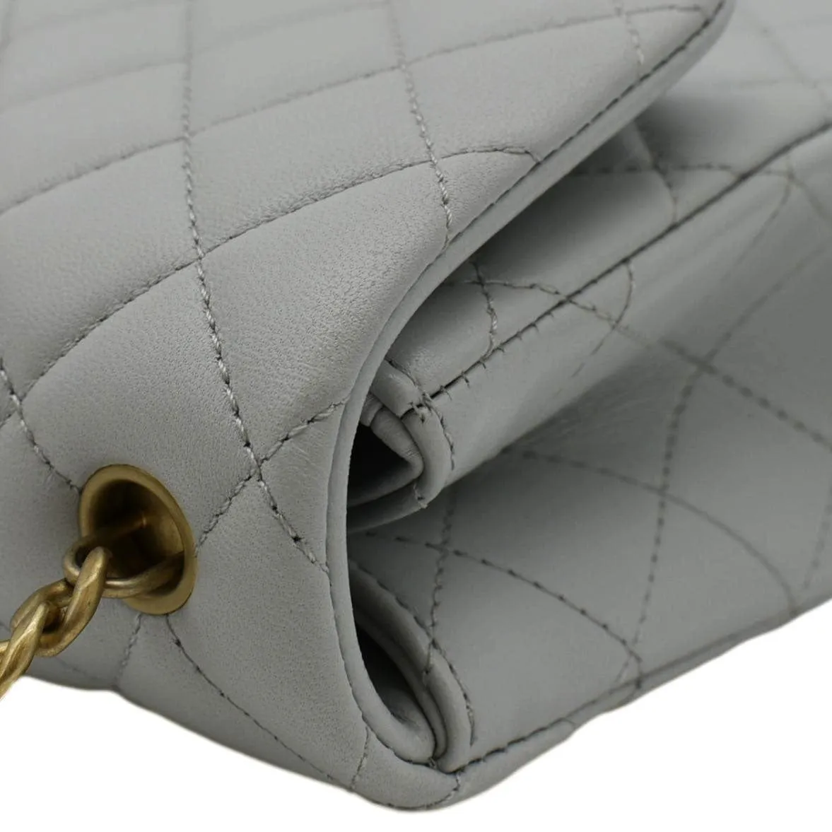 CHANEL Sweet Camellia Flap Adjustable Chain WOC Quilted Leather Crossbody Bag Light Blue
