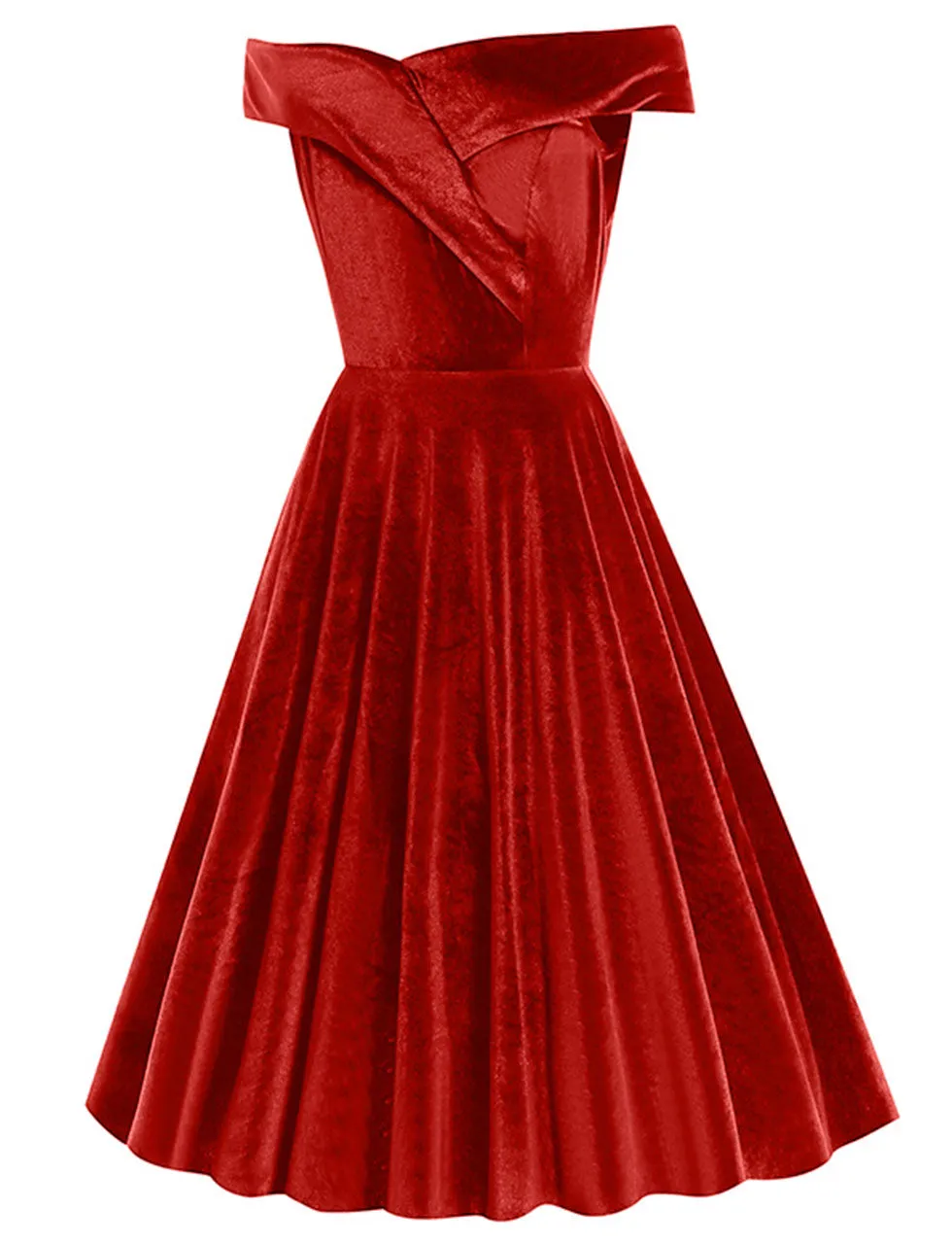 Christmas Red Off Shoulder Velvet 1950S Vintage Swing Dress