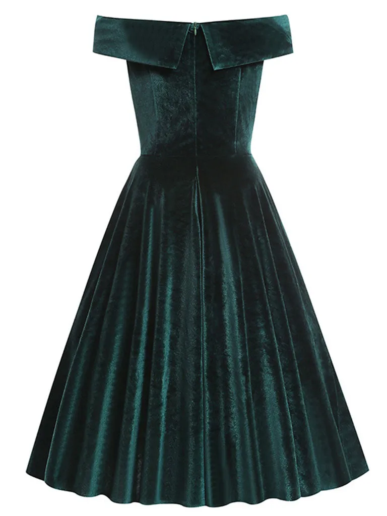 Christmas Red Off Shoulder Velvet 1950S Vintage Swing Dress