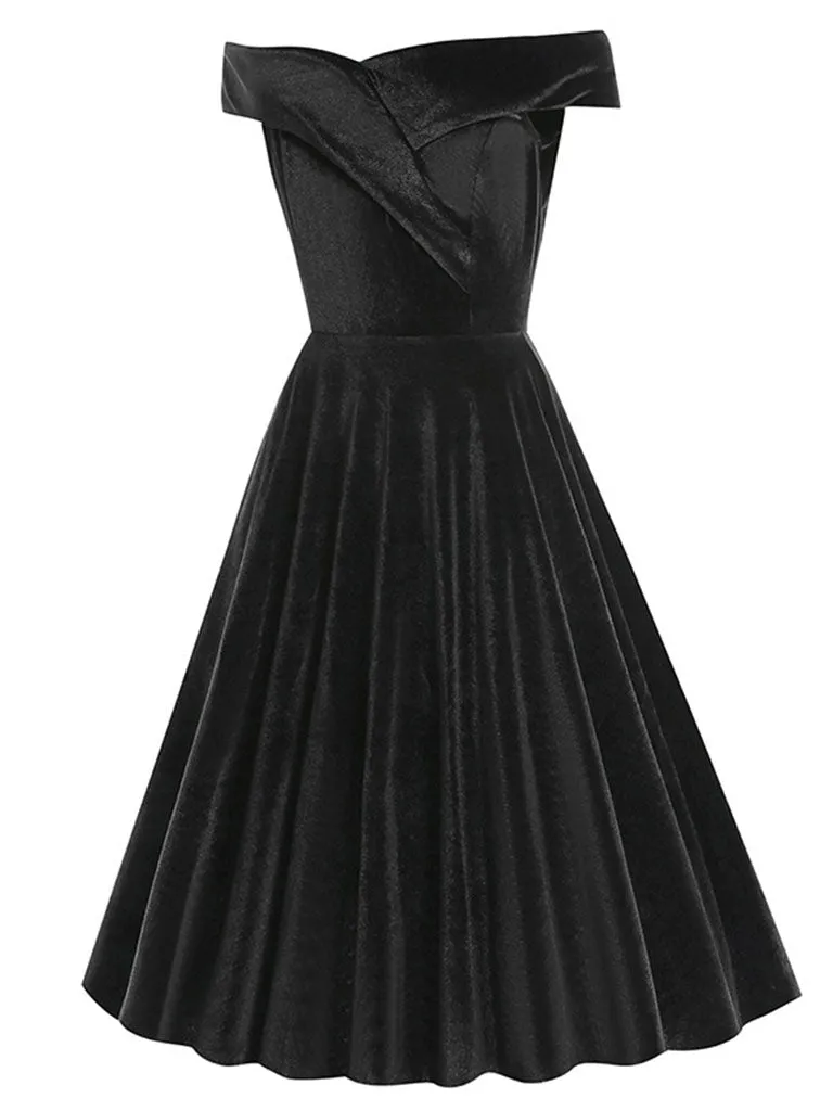 Christmas Red Off Shoulder Velvet 1950S Vintage Swing Dress