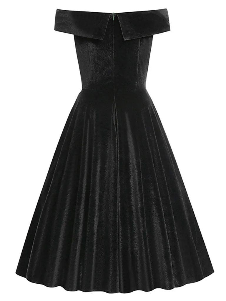 Christmas Red Off Shoulder Velvet 1950S Vintage Swing Dress