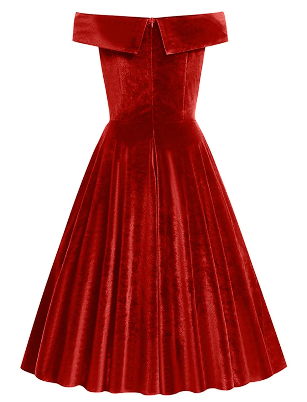 Christmas Red Off Shoulder Velvet 1950S Vintage Swing Dress