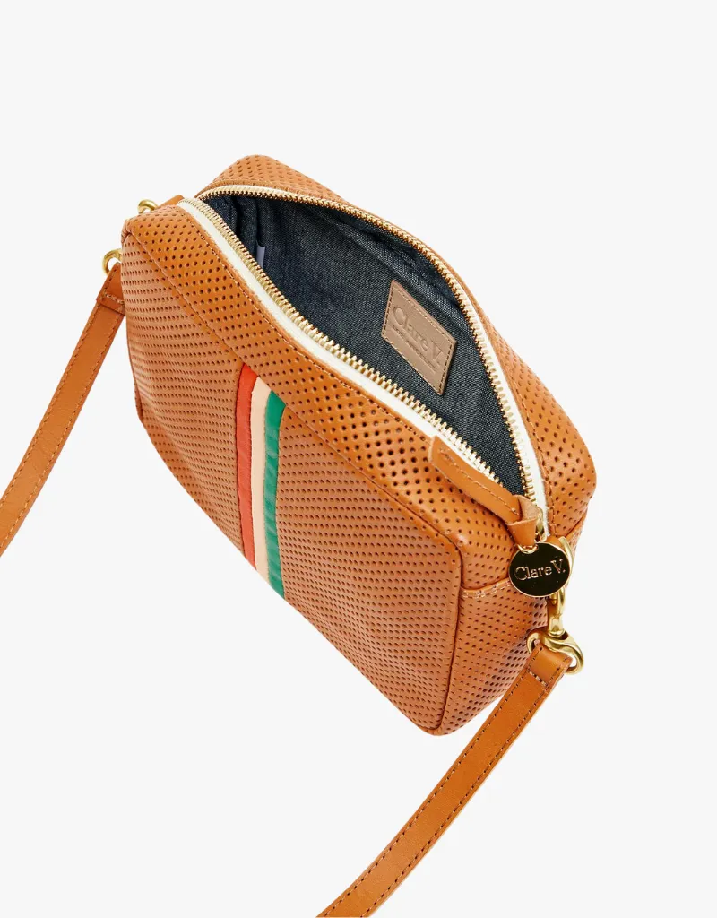 Clare V. Midi Sac Crossbody in Cuoio Perf with Inlay Stripes