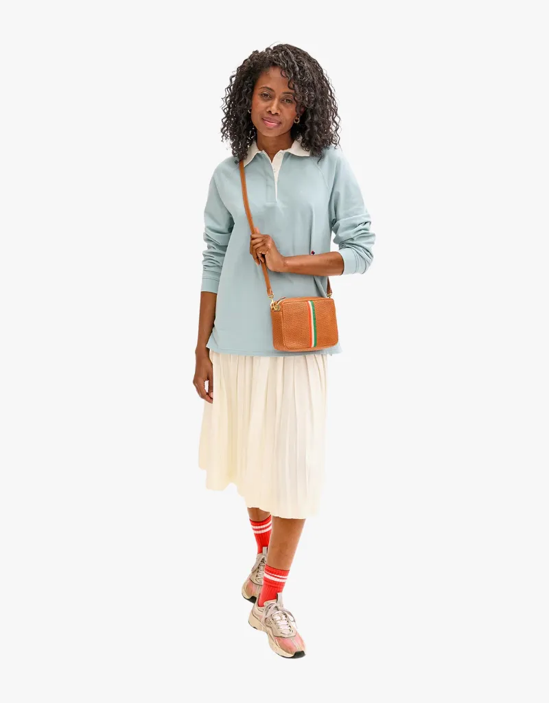 Clare V. Midi Sac Crossbody in Cuoio Perf with Inlay Stripes