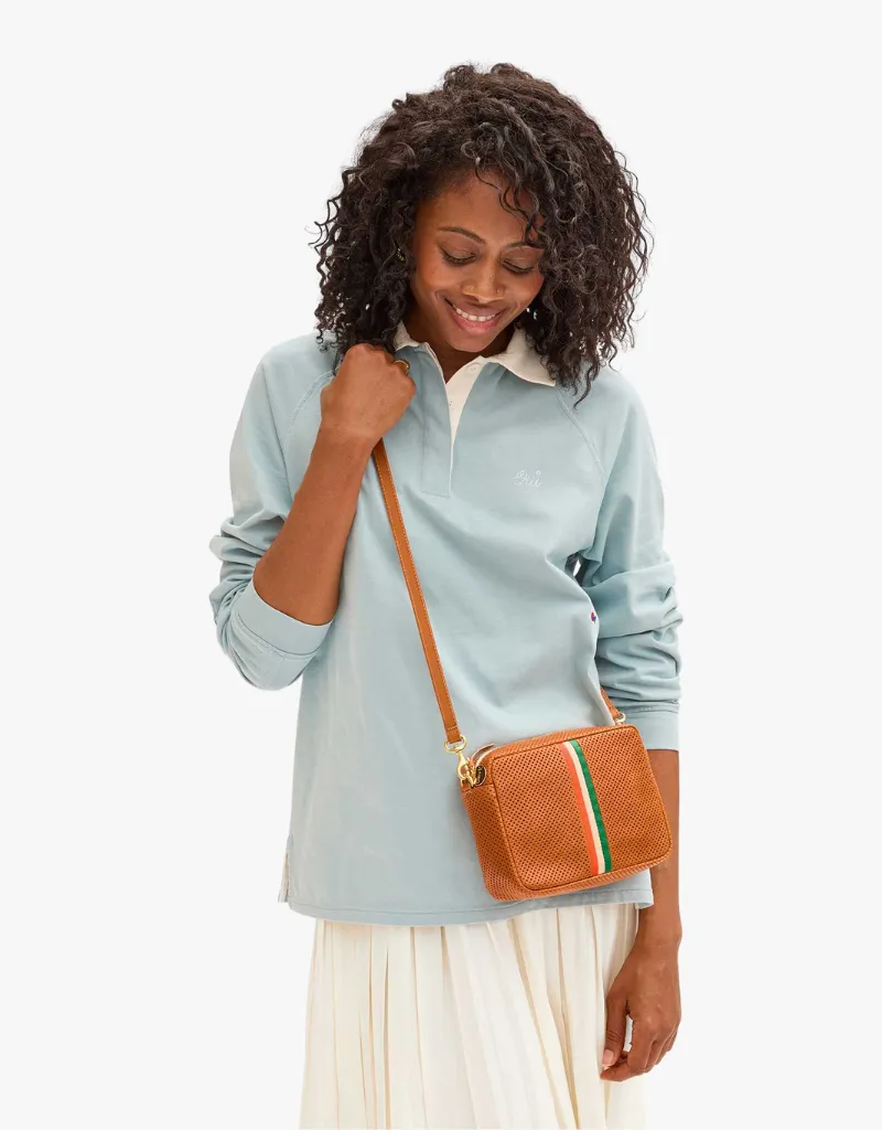 Clare V. Midi Sac Crossbody in Cuoio Perf with Inlay Stripes