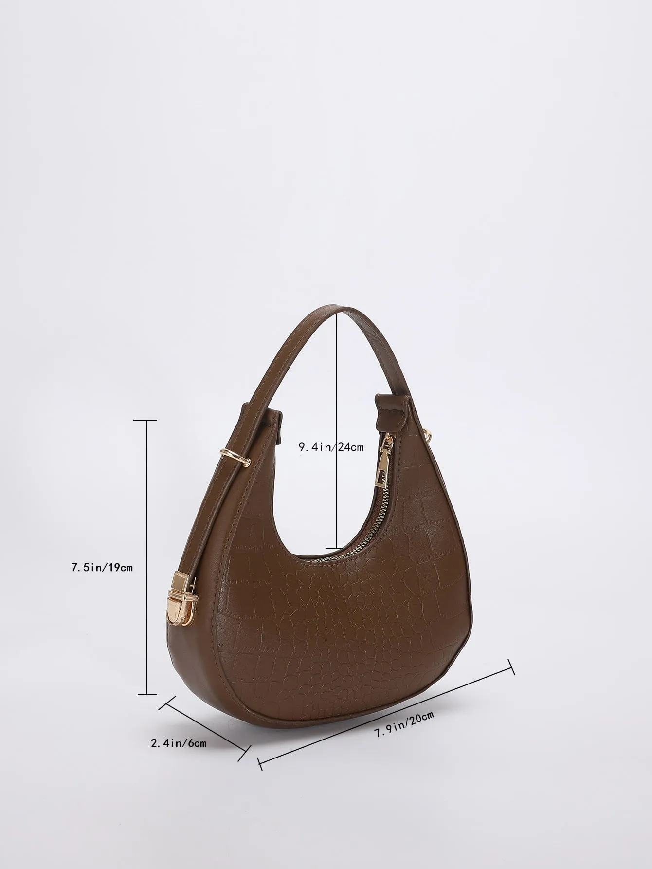 Croc Embossed Top Handle Hobo Bag - Chocolate Brown