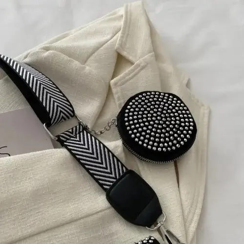 Dazzling Studded Adjustable Strap Crossbody Bag for Night Out Glam