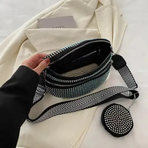 Dazzling Studded Adjustable Strap Crossbody Bag for Night Out Glam